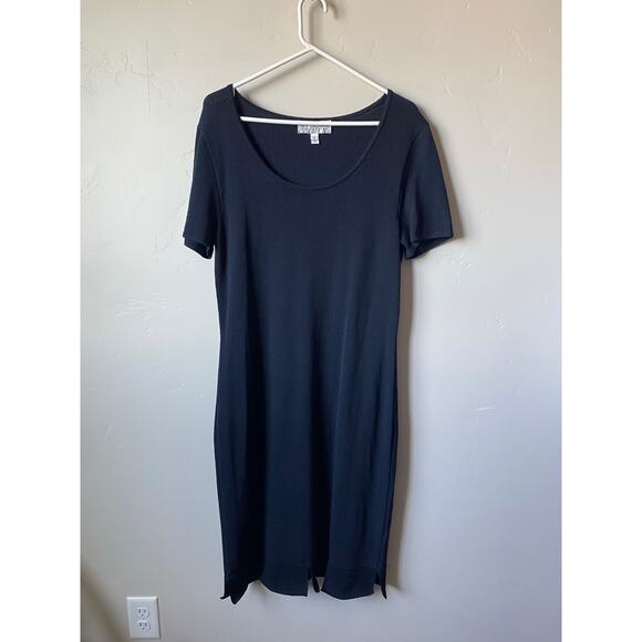 St. John Collection Black Wool Blend Short Sleeved Midi Dress- Size 10 - Picture 4 of 11